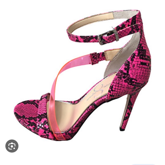 Jessica Simpson Pink Python printed Rayli Asymetric Dress Sandals - Picture 2 of 4